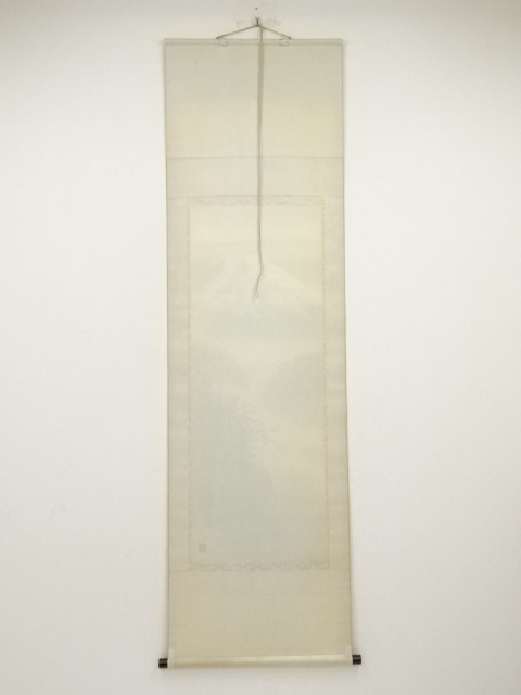 秋峰 夜の港 絹本肉筆掛軸 掛軸 殷錦山(暁峰)『張継作 楓橋夜泊 漢詩』中国書 茶掛け 絹本